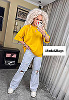 Женская однотонная базовая модная молодежная стильная трикотажная футболка оверсайз жёлтый р.50