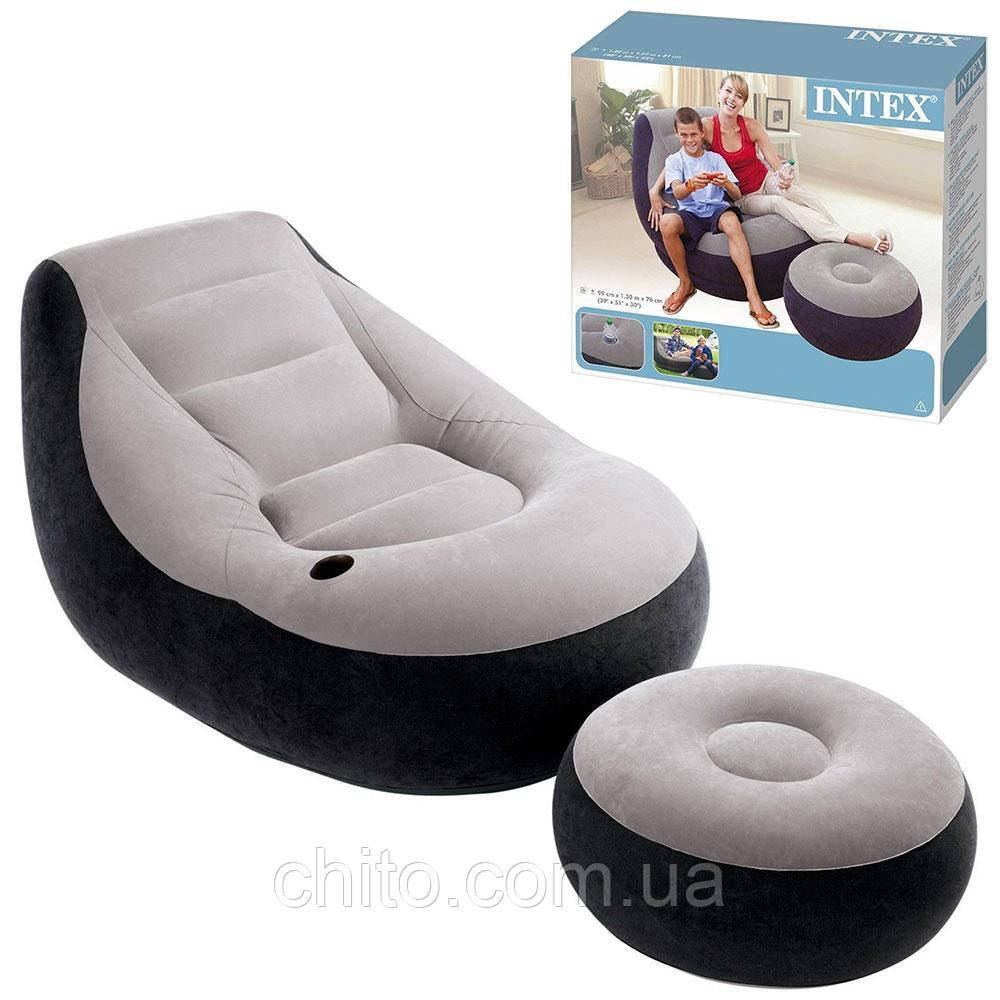 Надувне крісло з пуфом «Intex» 68564 (Крісло 99-130-76 см, пуфик 64-28 см), фото 1