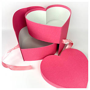 Коробка Серце 2-ярусна подарункова 26*23*21 см — малинова