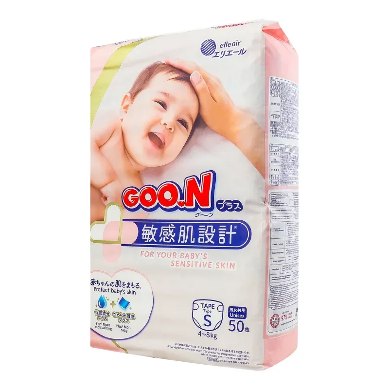 Підгузки для дітей 4-8 кг GOO.N Plus, розмір S, фото 1