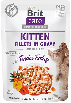 Вологий корм для кошенят філе ніжної індички у соусі Brit Care Cat pouch 85 г