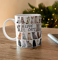 Прикольная чашка на подарок с принтом "Love Cats"330мл сувенирная кружка с милыми котиками для любителей кошек
