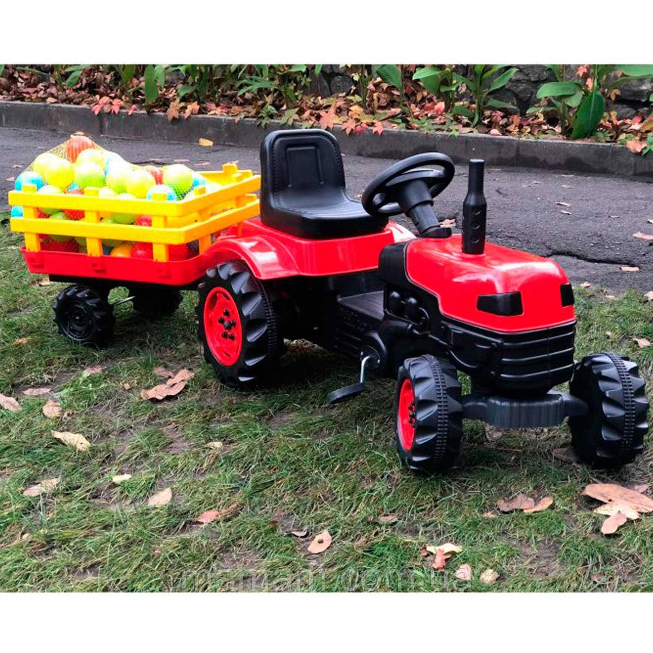 Трактор на педалях Biberoglu 2005 із причепом Red, фото 1
