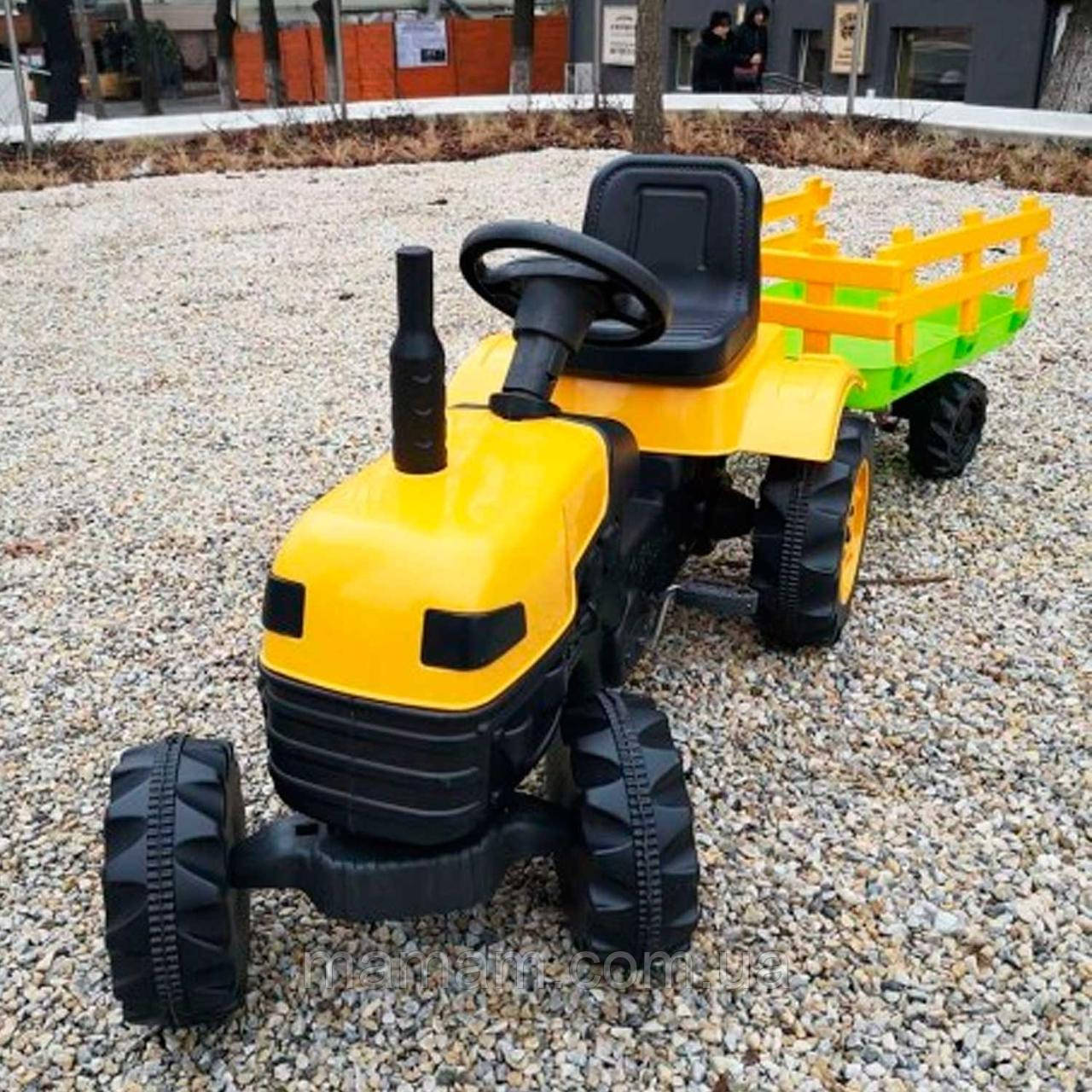 Трактор на педалях Biberoglu 2005 із причепом Yellow, фото 1