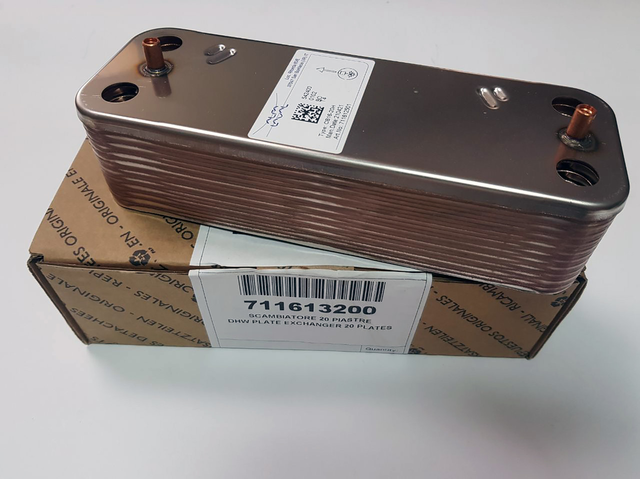 Вторинний теплообмінник 20 пластин для газового котла Baxi PRIME HT LUNA DUO-TEC 711613200