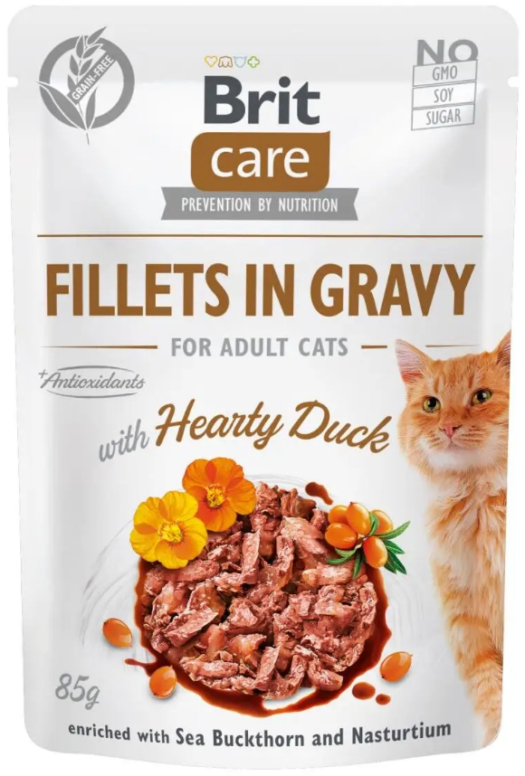 Беззерновий вологий корм для котів з філе качки в соусі Brit Care Cat pouch 85 г, фото 1