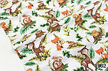 Тканина хб "Звірятама: козулі, зайчики, лисички та білочки на пеньках" на білому тлі № 1982, фото 2