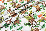 Тканина хб "Звірятама: козулі, зайчики, лисички та білочки на пеньках" на білому тлі № 1982, фото 3