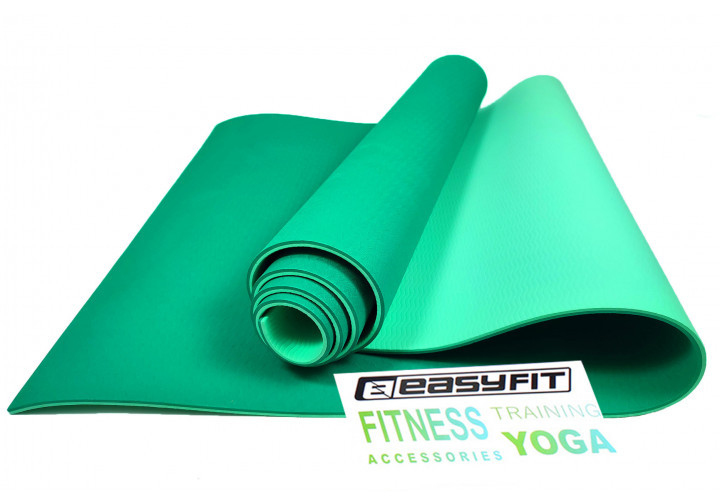 Килимок для йоги та фітнесу EasyFit TPE+TC 6 мм двошаровий зелений-м'ятний