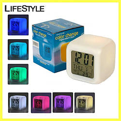 Настільний LED годинник-будильник з термометром CX 508 / Електронний нічник хамелеон