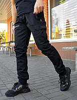 Удобные мужские спортивные повседневные штаны карго с карманами из коттона черные