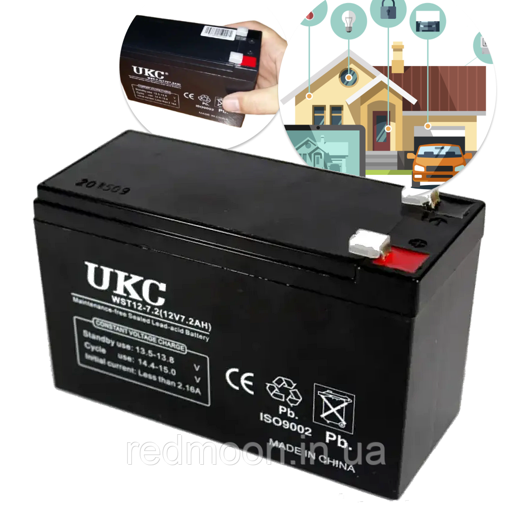 Акумуляторна батарея 12V/7A, UKC / Акумулятор свинцево-кислотний для безперебійника / АКБ для ДБЖ, фото 1