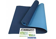 Килимок для йоги та фітнесу EasyFit TPE+TC 6 мм двошаровий синій-блакитний