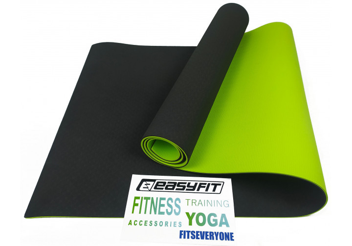 Килимок для йоги та фітнесу EasyFit TPE+TC 6 мм двошаровий чорний-зелений