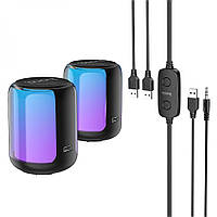 Колонки Hoco Bluetooth 5.2 для ПК ноутбука 10Вт RGB USB/AUX компьютерная акустика BS56 Black