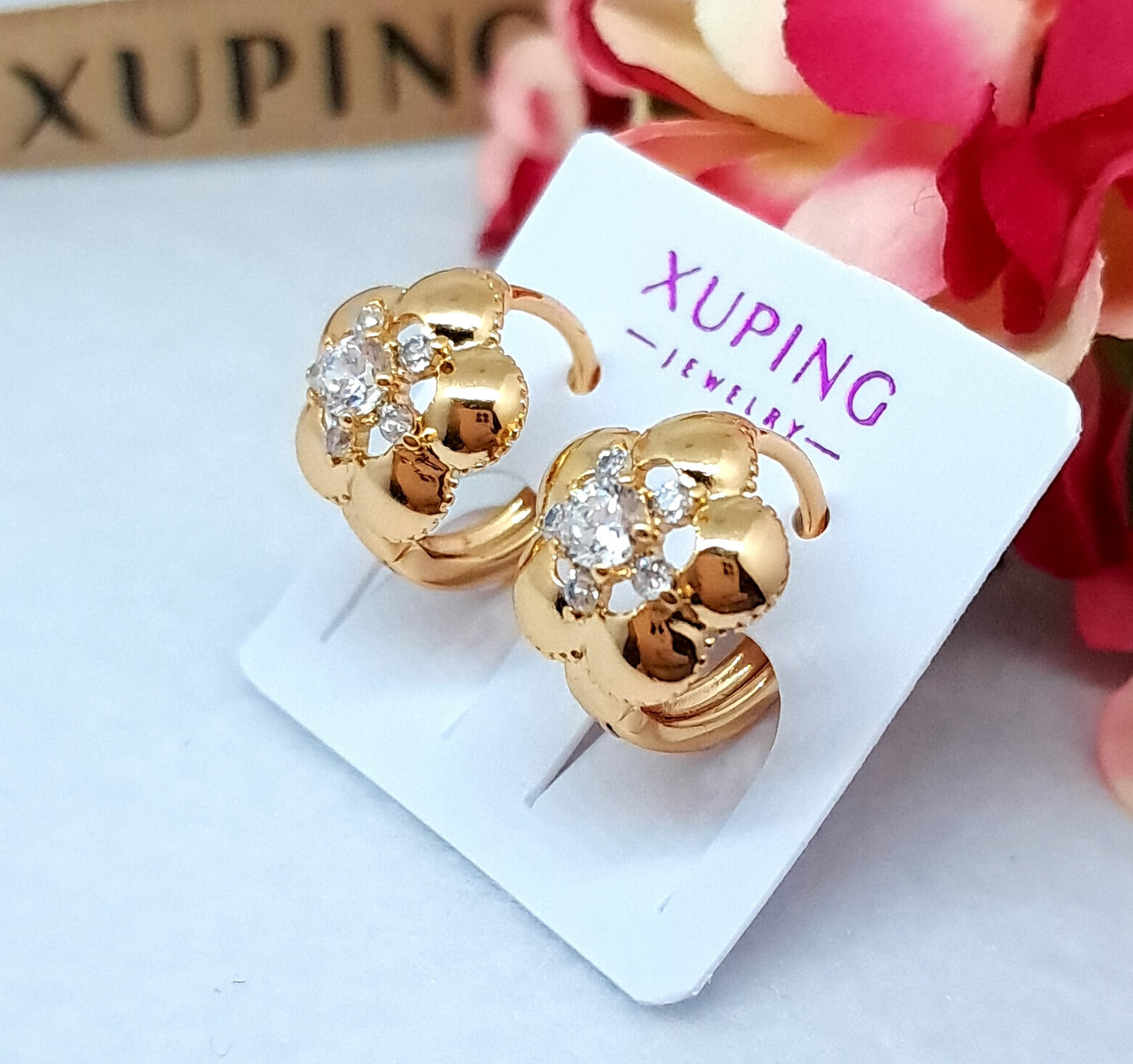 Сережки квіточки Xuping Дитячі сережки кільця з медзолота 3253