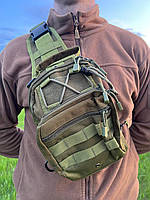 Тактическая сумка через плече прорезиненная 1000D Олива