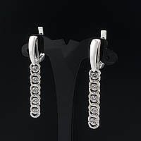 Гарні срібні сережки підвіски підвіски арабка з камінчиками. Висячі сережки ланцюжки з фіанітом / цирконом срібло