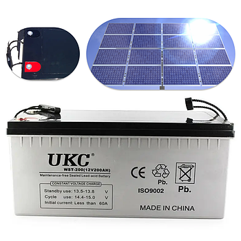 Гелевий акумулятор BATTERY 12V 200A UKC / Акумулятор для сонячних панелей / Універсальний АКБ