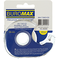 Скотч канцелярський 18мм х 20м, матовий диспенсері BUROMAX BM.7360-03