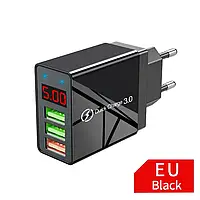 Сетевое зарядное устройство для быстрой зарядки USB 3 port LED Display BG6532 Черный