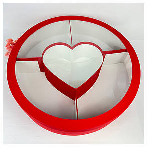 Кругла коробка із серцем та перетинками  50*10 см червона