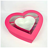 Коробка Сердце с сердцем и перегородками 45*40*10 см малиновая