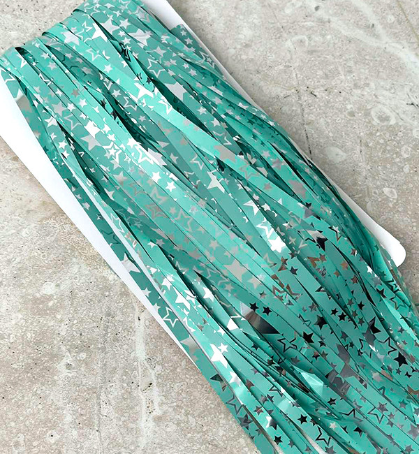 Шторка з фольги для фотозоны, 2х1 м, бірюзовий з зірками