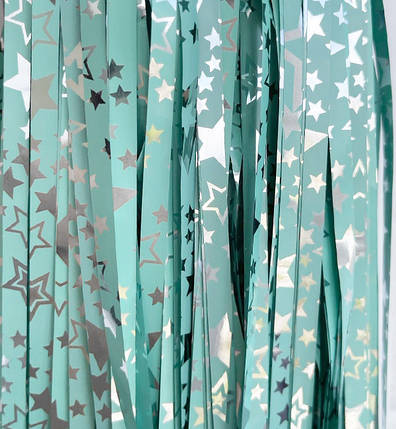 Шторка з фольги для фотозоны, 2х1 м, бірюзовий з зірками, фото 2