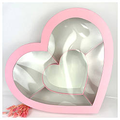 Коробка серце із серцем та перетинками  55*50*10 см рожеве