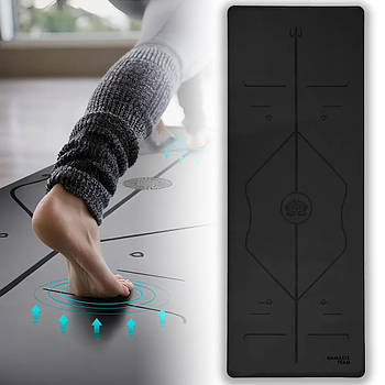 Килимок для фітнесу (185x68x4,2 см) з розміткою Align Zen Power / Каремат з нековзаючою поверхнею