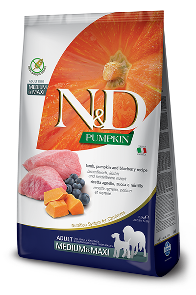 Farmina N&D для собак Grain Free Adult Medium Maxi з ягням, гарбузом та чорницею 2,5кг