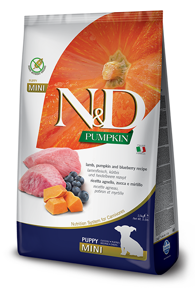 Farmina N&D для собак Grain Free Puppy Mini з ягням, гарбузом та чорницею для цуценят, 2,5кг