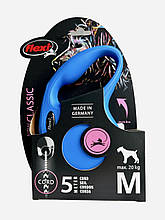 Повідець-рулетка Flexi для собак New Classic трос синя розмір M 5 м/ 20 кг