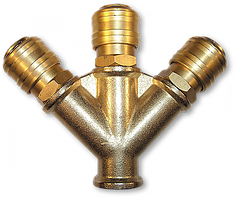 Трійник РВ 3/8" + 3 конектори пневматичних 
"мама", латунь, SP025