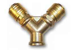 Двійник РВ 3/8" + 2 3 конектори пневматичних 
"мама", латунь, SP026