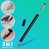 Універсальний стилус Ручка 3в1 Stylus Touch Pen для смартфона, телефона, планшета, сенсорного екрана Чорний