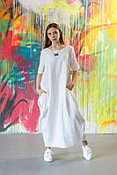 Льняное женское платье VIL'NI Хьюстон белый 46