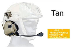 Активні тактичні навушники шумоподавлюючі Wosport 5.0 з адаптером для шоломів Fast та мікрофоном, Пісочний тан