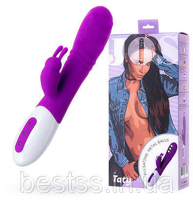 Вібратор з кліторальним стимулятором JOS Taty з пульсуючими кульками, силикон, фіолетовий, 21,5 см, фото 1