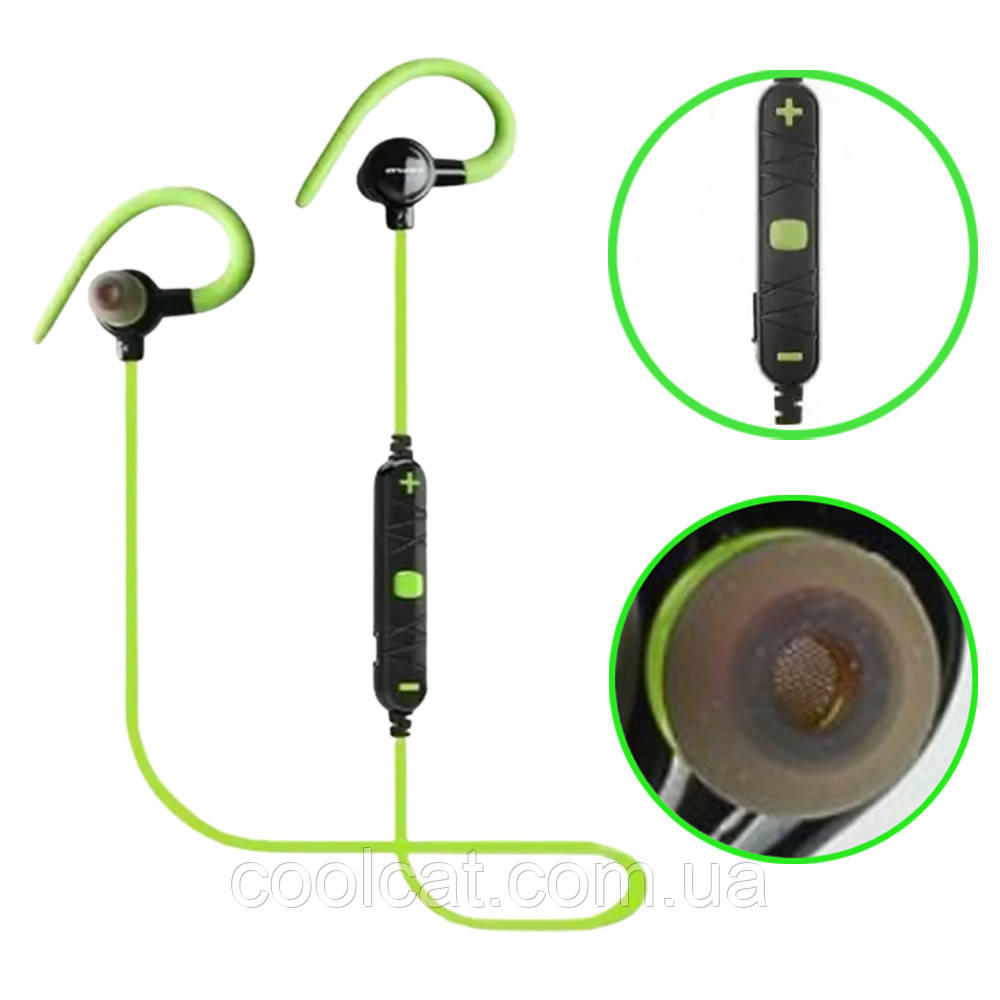 Вакуумні Bluetooth навушники MDR A620BL+BT AWEI, 90 дБ, з мікрофоном, Зелені / Навушники ведучі для спорту