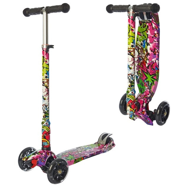 Самокат дитячий триколісний iTrike MAXI Самокат JR 3-055-WP5 кермо 66-89см, колеса ПУ з підсвічуванням, Чорний, фото 1