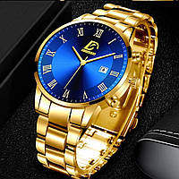 Шикарные мужские часы с датой , металлический браслет.