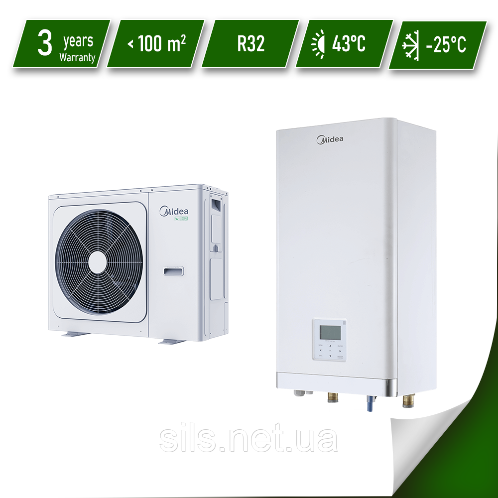 Тепловий насос MIDEA MWTA-V10W/D2N8-B (MHA-V10)/ MWTB-A100/CD30GN8-B (HB-A100) серія ARCTIC 2022 НАСТІННИЙ ГІДРОМОДУЛЬ БЕЗ БАКУ