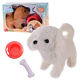 М'яка іграшка інтерактивна собачка, біла,  у наб. кісточка, миска, 17 см (RA004-1/2/3 )
