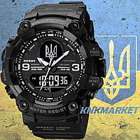 Тактические многофункциональные часы с двойным временем Patriot 001 Black Silver Ukraine + Box