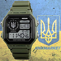Тактичний електронний водонепроникний (50 м) годинник Patriot 010AGUASI Тризуб срібло Зелені + Коробка