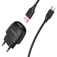 Сетевое зарядное устройство с кабелем USB to Micro USB Borofone BA49A Black (1USB) 2.1A Black (BA49AMB)