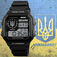 Годинник наручний тактичний Patriot 010BKUASI Тризуб срібло Чорні + Коробка