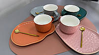 Чашка из керамики с блюдцем и ложечкой "Добрий ранок" 150 мл
